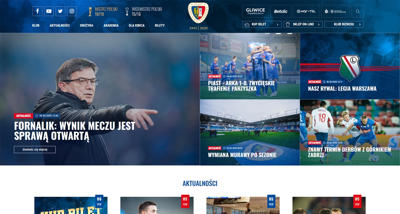 Serwis www dla klubu sportowego mistrza Polski 2018/2019 - 2 projekt