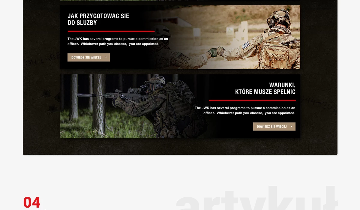 Stworzenie serwisu internetowego dla Jednostki Wojskowej Komandosów. - 8 projekt