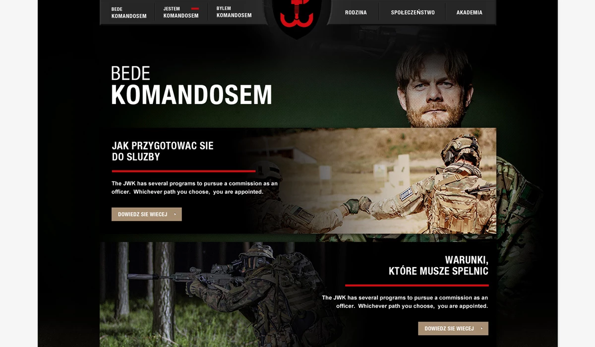 Stworzenie serwisu internetowego dla Jednostki Wojskowej Komandosów. - 7 projekt