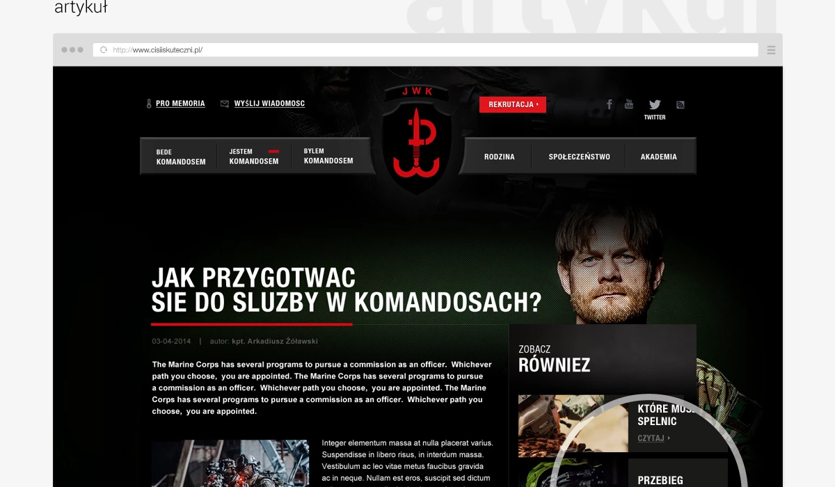 Stworzenie serwisu internetowego dla Jednostki Wojskowej Komandosów. - 9 projekt