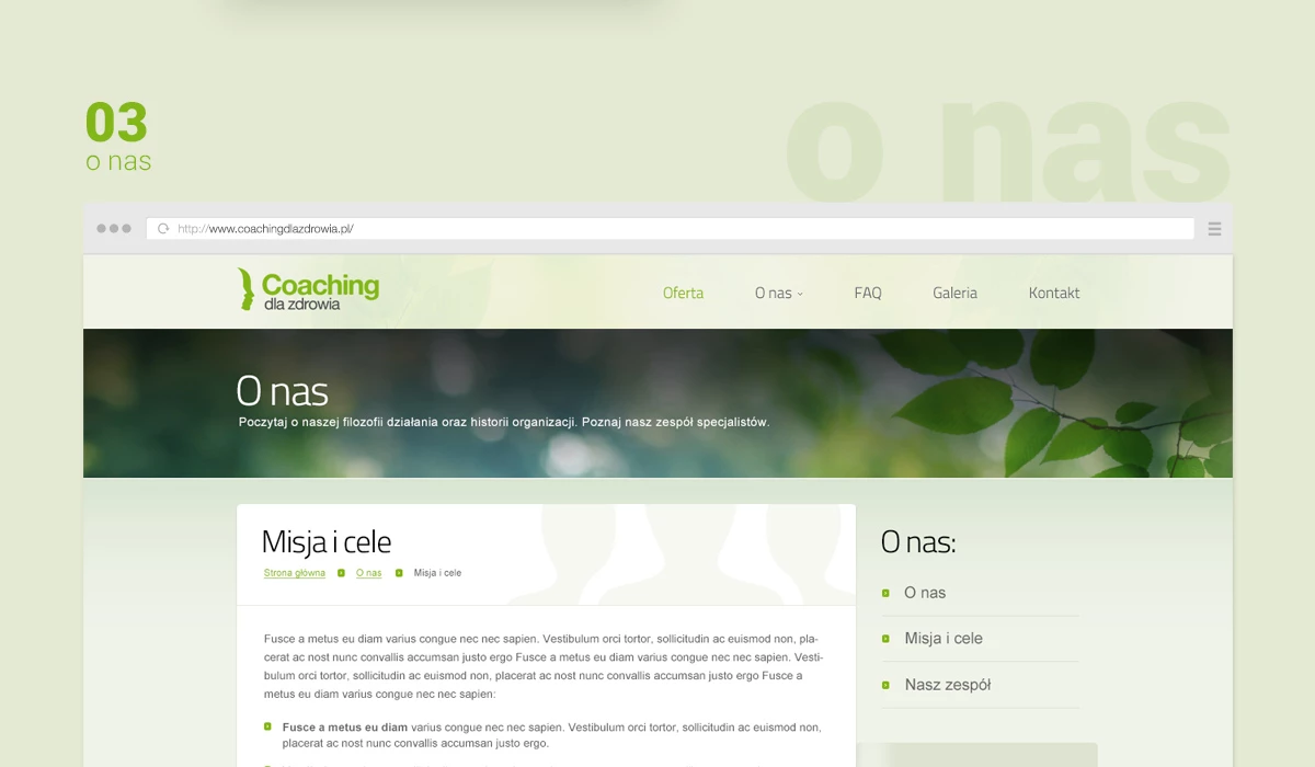 Coaching dla zdrowia - Kosmetyka i uroda - Strony www - 6 projekt