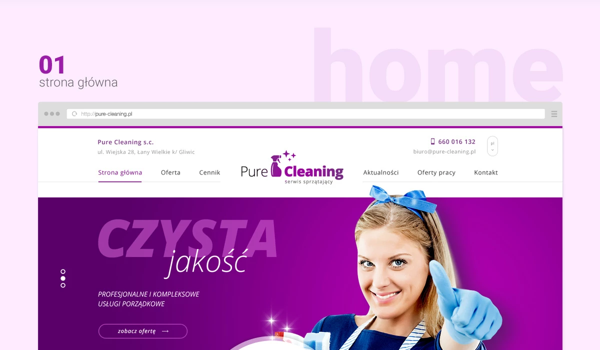 Pure Cleaning - Technologie, badania, usługi - Strony www - 2 projekt