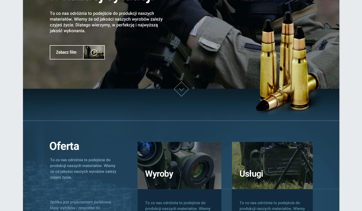 Strona internetowa dla producenta amunicji Polskiej Grupy Zbrojeniowej - 3 projekt