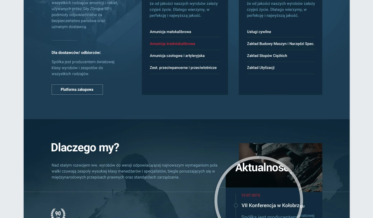 Strona internetowa dla producenta amunicji Polskiej Grupy Zbrojeniowej - 4 projekt