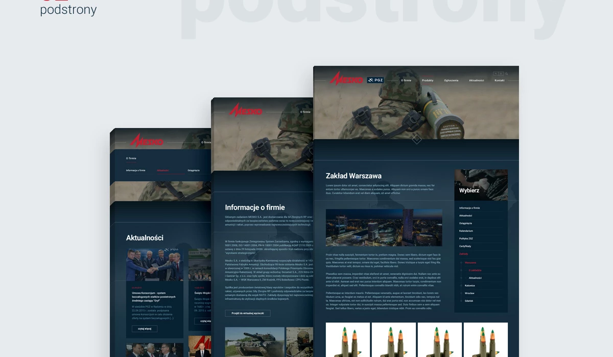 Strona internetowa dla producenta amunicji Polskiej Grupy Zbrojeniowej - 6 projekt