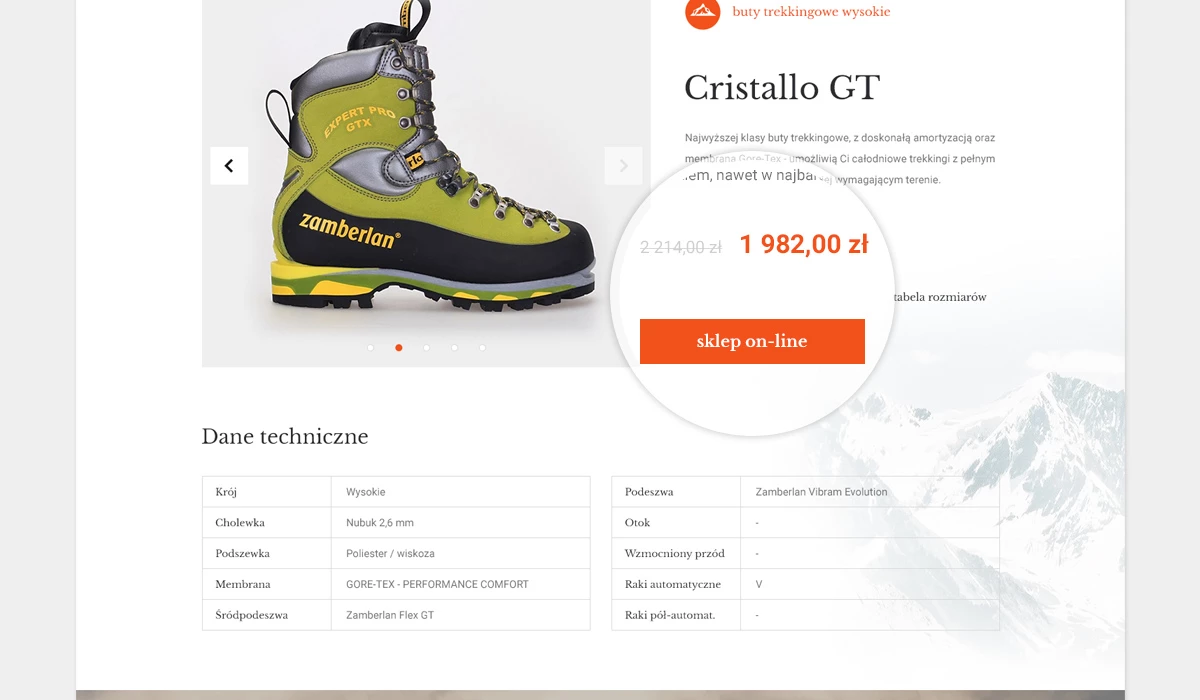 Strona dla dystrybutora butów górskich z Gliwic - 11 projekt