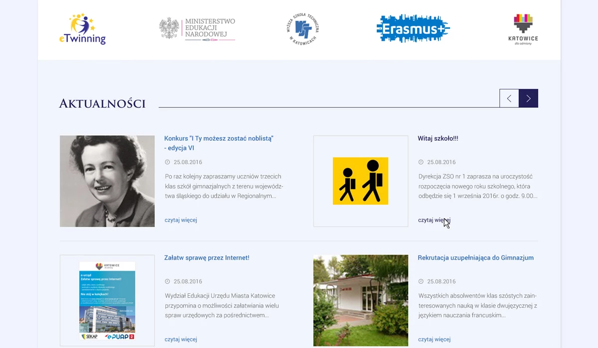 Strona internetowa dla szkoły średniej w Katowicach - 3 projekt