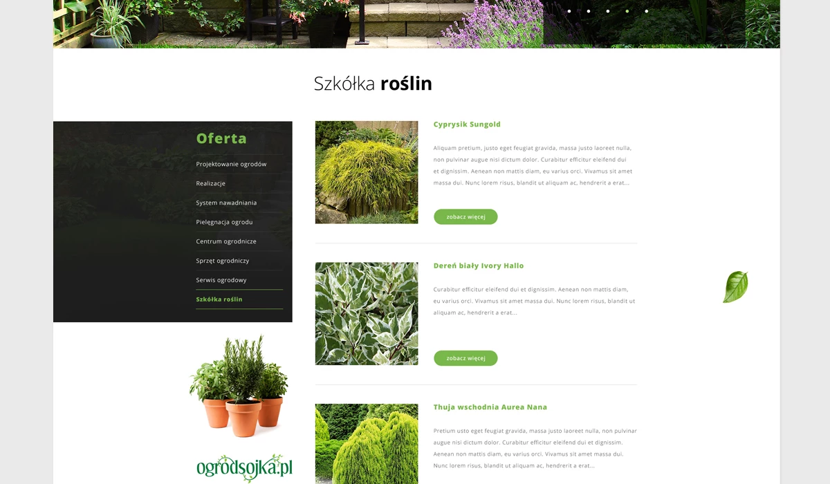 Strona internetowa dla centrum ogrodniczego z Tarnowskich Gór - 12 projekt
