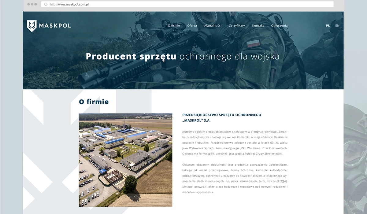 Serwis internetowy dla producenta sprzętu wojskowego - 7 projekt