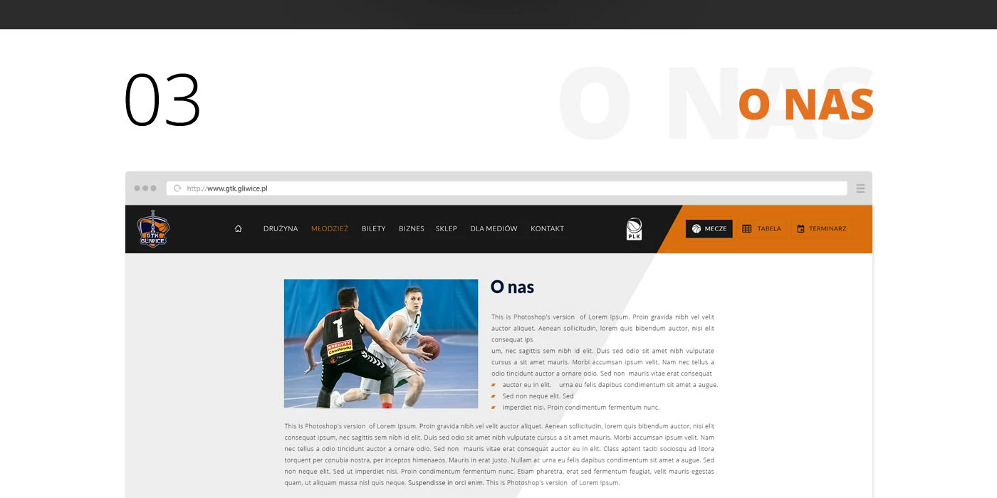Strona sportowa dla drużyny koszykówki - 7 projekt