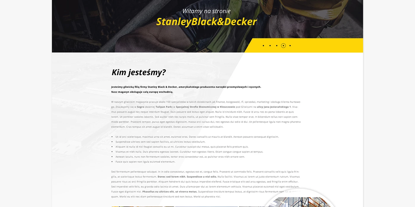 Strona z informacjami o rekrutacji dla Stanley Black & Decker - 6 projekt
