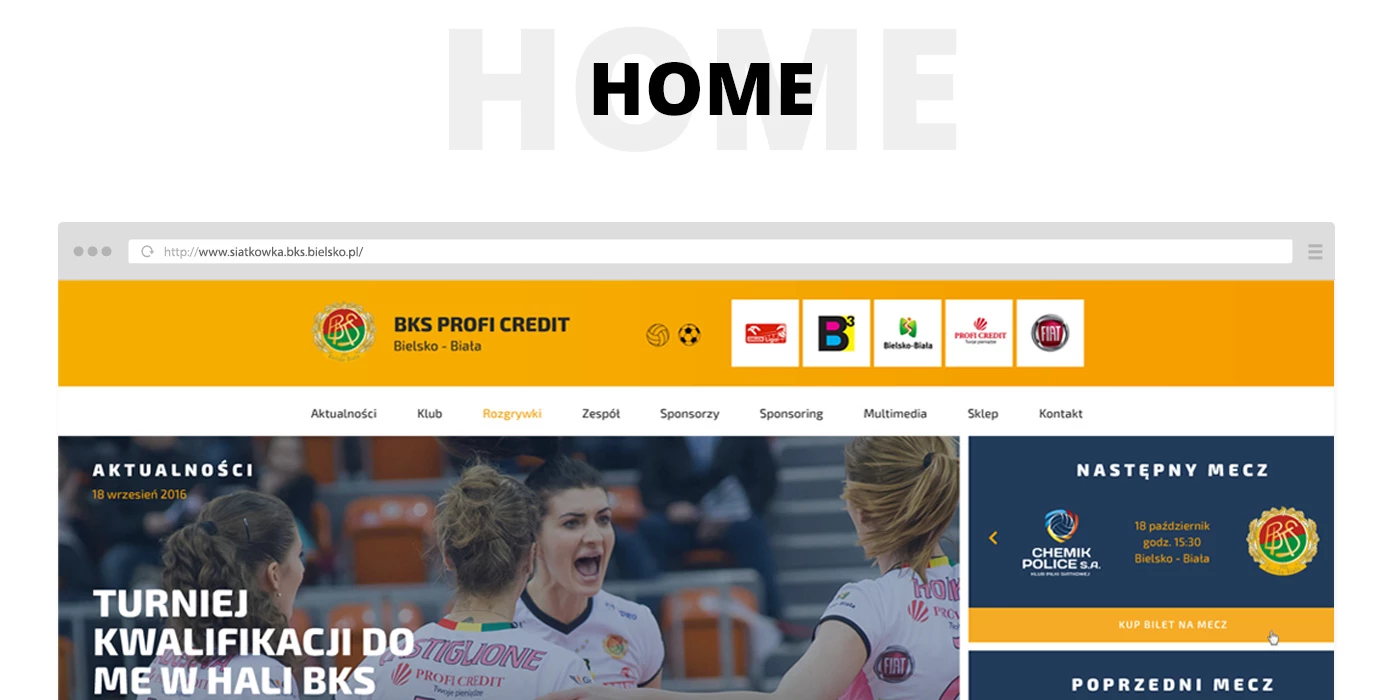 Strona internetowa dla klubu sportowego z dwoma sekcjami siatkówki i piłki nożnej - 2 projekt