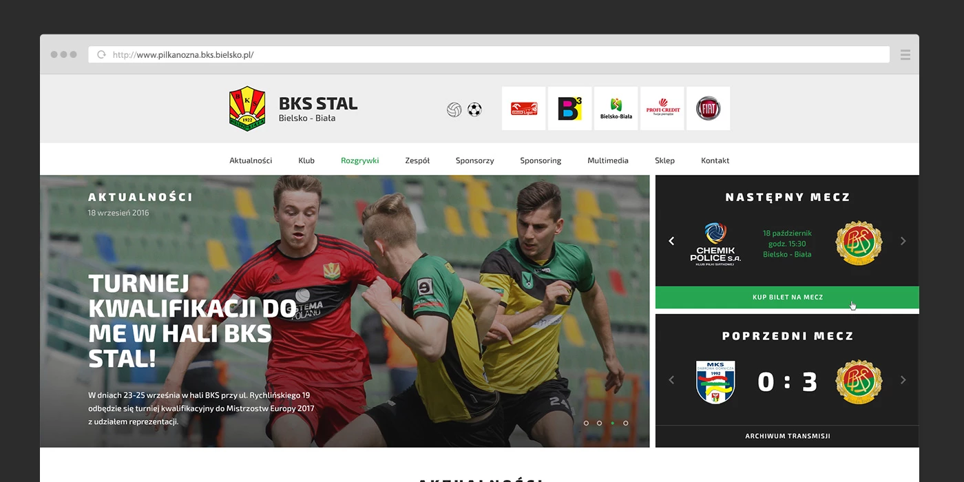 Strona internetowa dla klubu sportowego z dwoma sekcjami siatkówki i piłki nożnej - 22 projekt