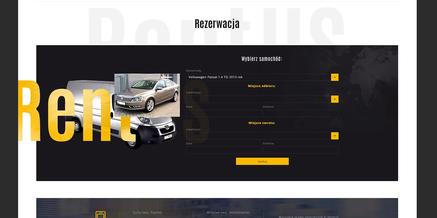 Strona internetowa dla wypożyczalni samochodów - 6 projekt