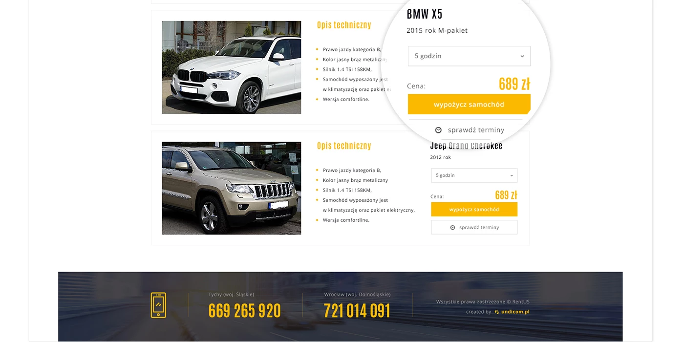 Strona internetowa dla wypożyczalni samochodów - 9 projekt