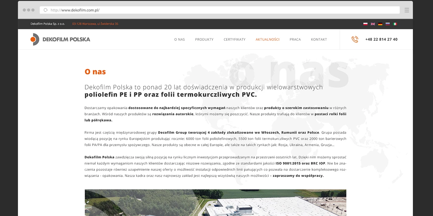 Strona internetowa dla producenta folii termokurczliwych - 6 projekt