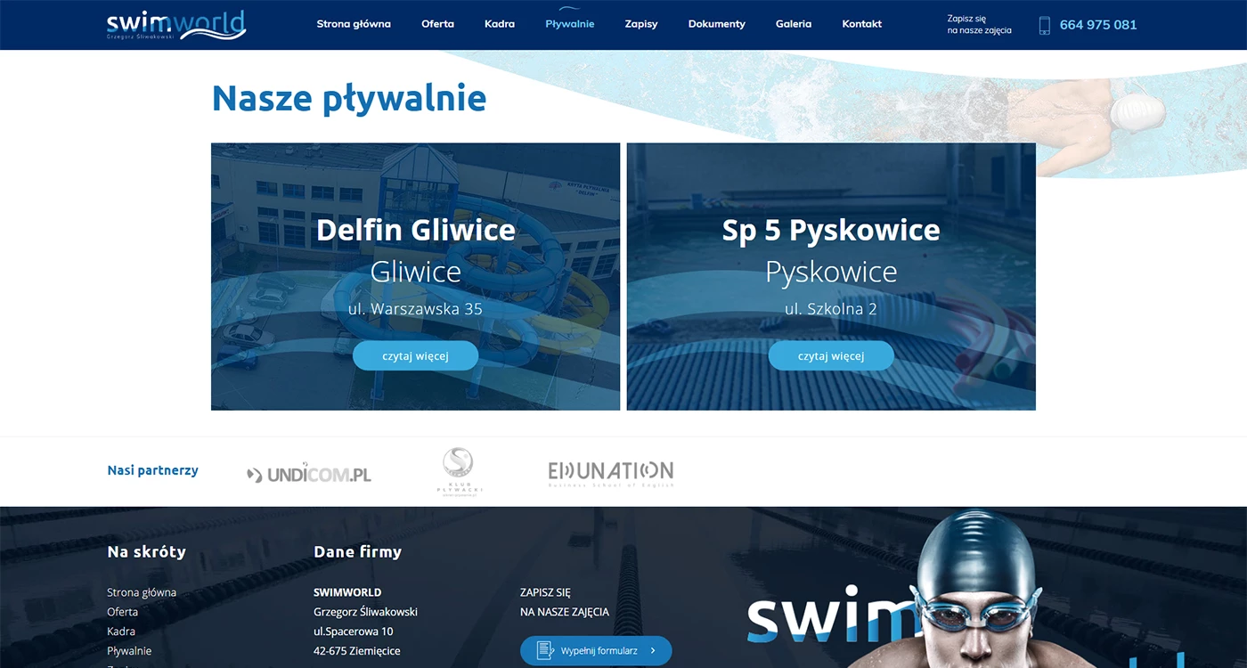 Strona www dla szkoły pływania - 6 projekt
