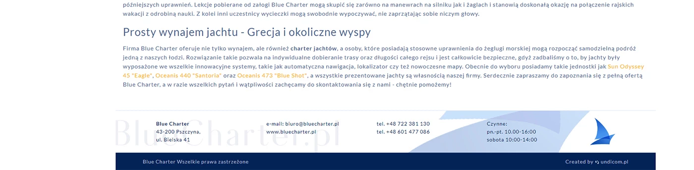 Blue Charter-wynajem jachtów w Grecji - Motoryzacja i transport - Strony www - 5 projekt