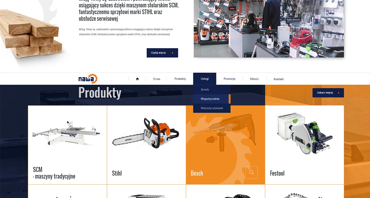 Strona z katalogiem produktów z branży przemysłowej - 2 projekt