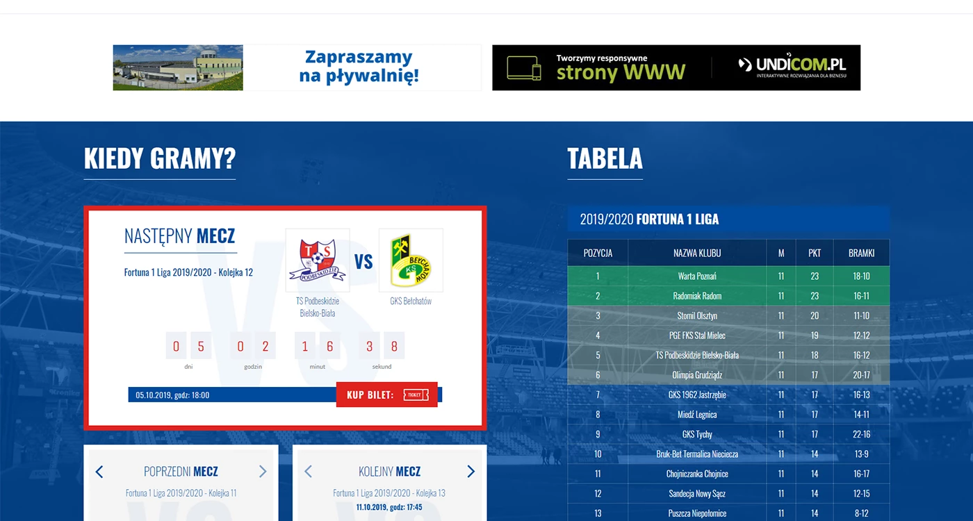 TS Podbeskidzie Bielsko-Biała - Sport - Strony www - 4 projekt