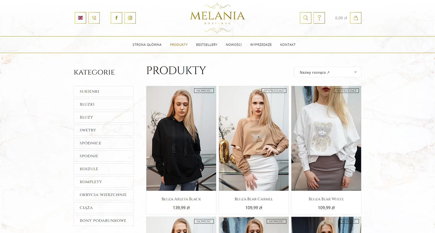 Melania Boutique Sklep - Odzież i tkaniny - Sklepy www - 6 projekt