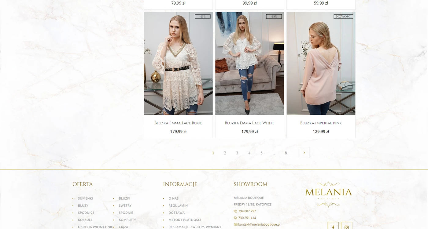 Melania Boutique Sklep - Odzież i tkaniny - Sklepy www - 8 projekt